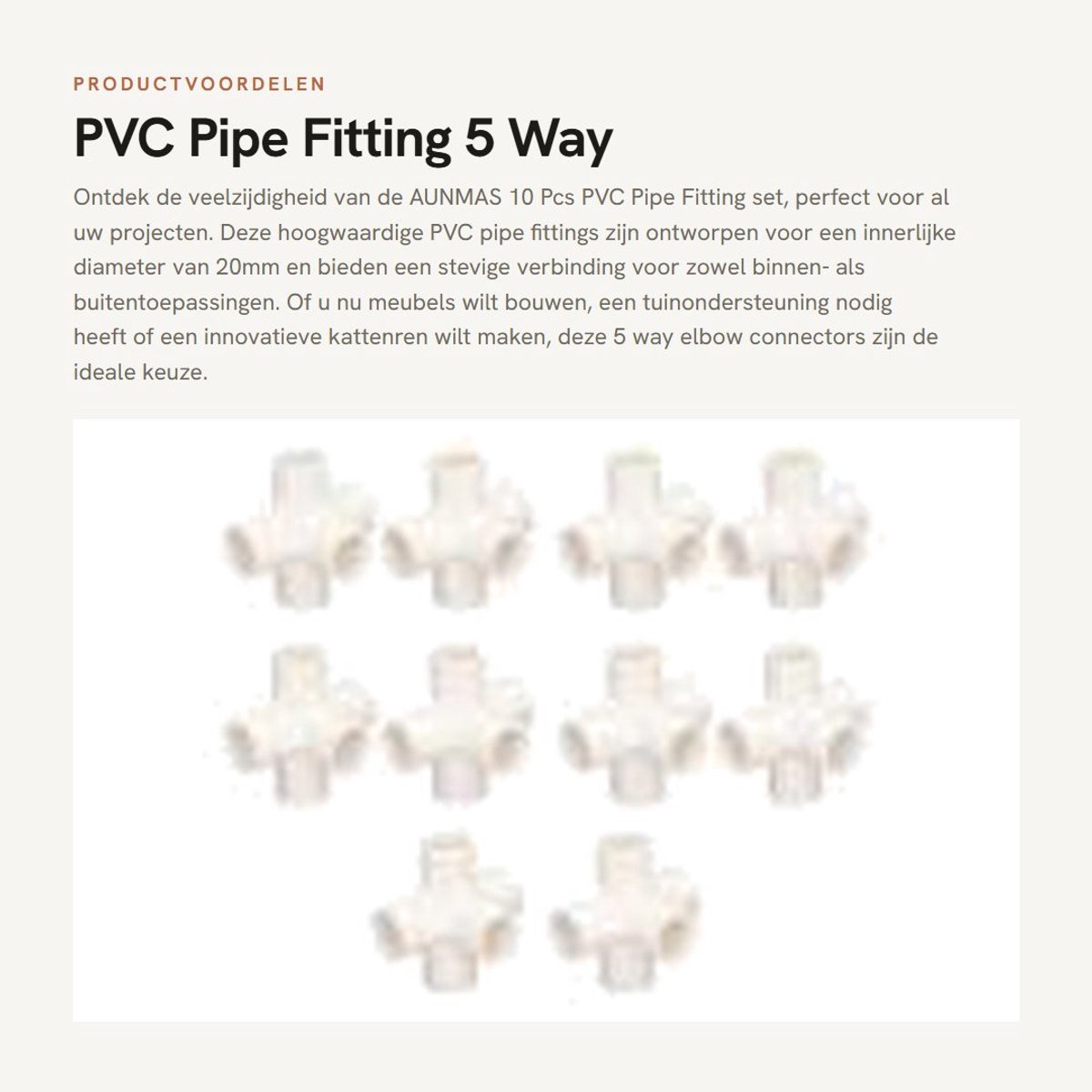 Dailygoods- PVC Pipe Fitting 10 Stuks - 5-Weg Elbow Connector - 20mm Binnen Diameter - Voor Meubels - Geschikt Voor Binnen/Buiten - PVC Materiaal - Pvc Buisconnector
