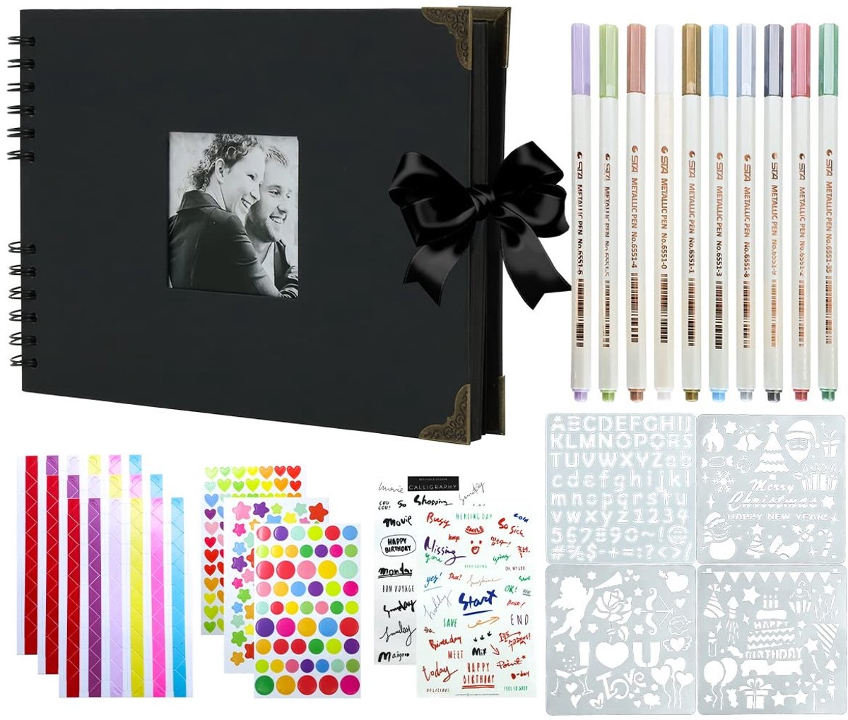 Solidchoice- Fotoalbum Elegant - Plakalbum - Geschikt voor 80-320 Foto's - 40 Bladen (80 Pagina's) - Inclusief 10 Kleurmarkeerders - Met Boog en Hoekbeschermers - Fotoboek