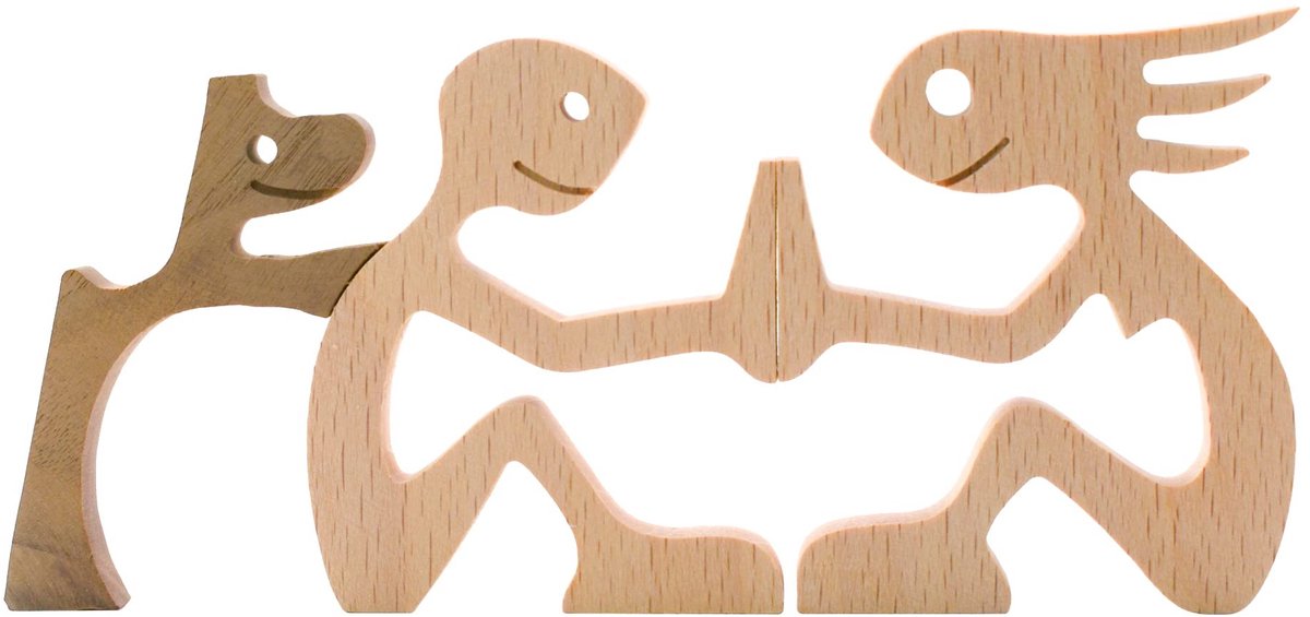 Solidchoice - houten hondenbeeldjes handgesneden houten hond menselijke sculptuur standbeeld handgemaakte accenten ambachten houten versiering staand tafeldecoratie ornament voor huisdecoratie