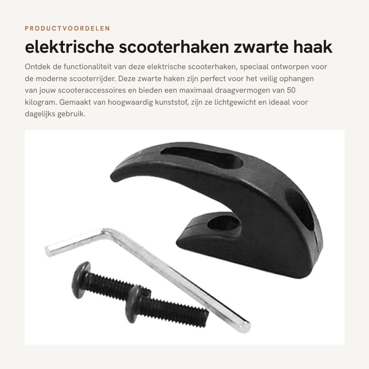 Solidchoice - elektrische scooterhaken - zwarte haak - maximaal draagvermogen 50 kg - accessoires voor scooters - ideaal voor dagelijks gebruik - licht...
