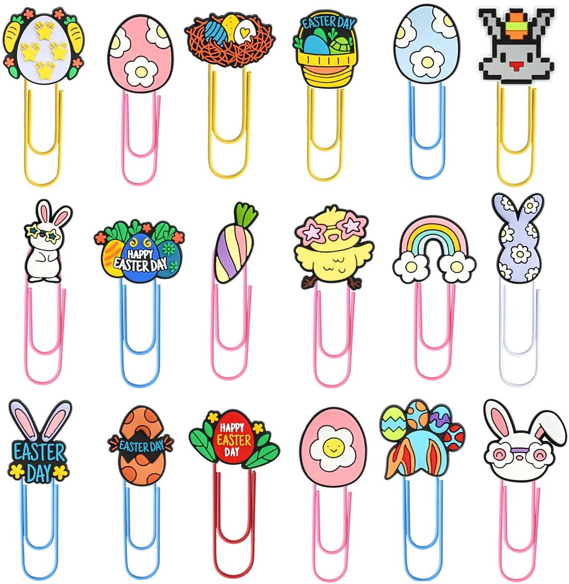 Solidchoice- Paperclips Groot - 18 Stuks - Kantoor Benodigdheden - Pasen - Gekleurd - Verstelbaar - Kantoorbenodigdheden