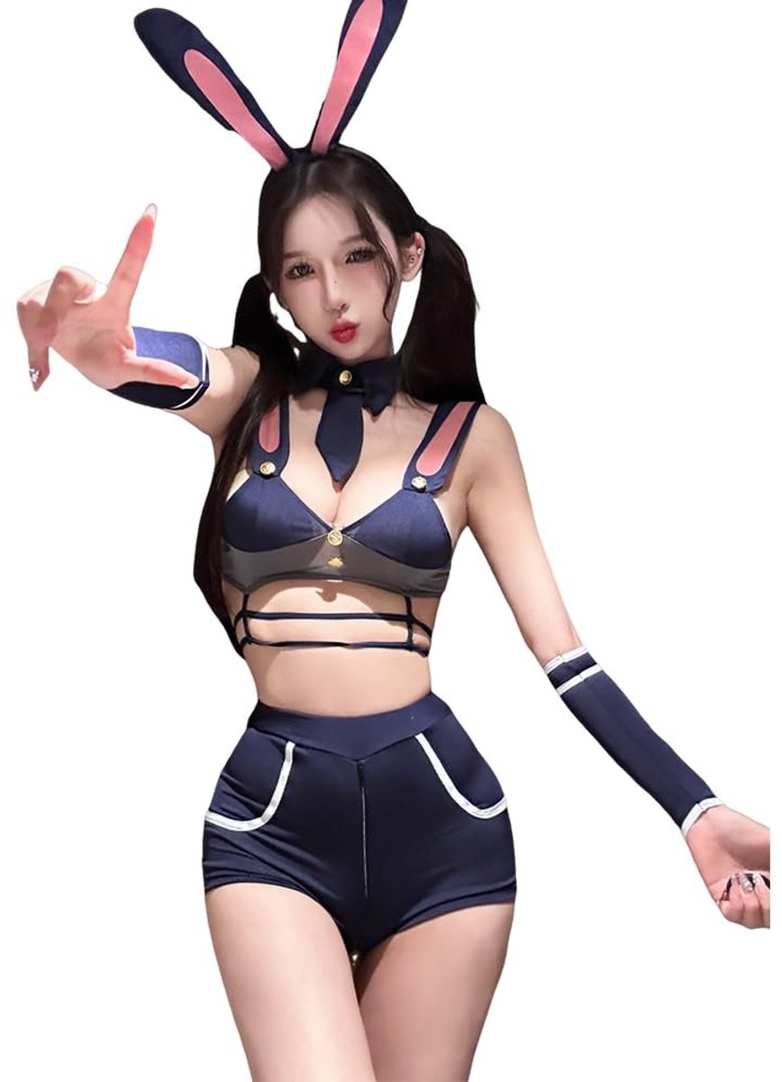 Dailygoods- Cosplay Dames Konijntje - Sexy Lingerie Set - Jumpsuit - Hoofdband/Stropdas - Charmant Ontwerp - Nauwsluitende Stof