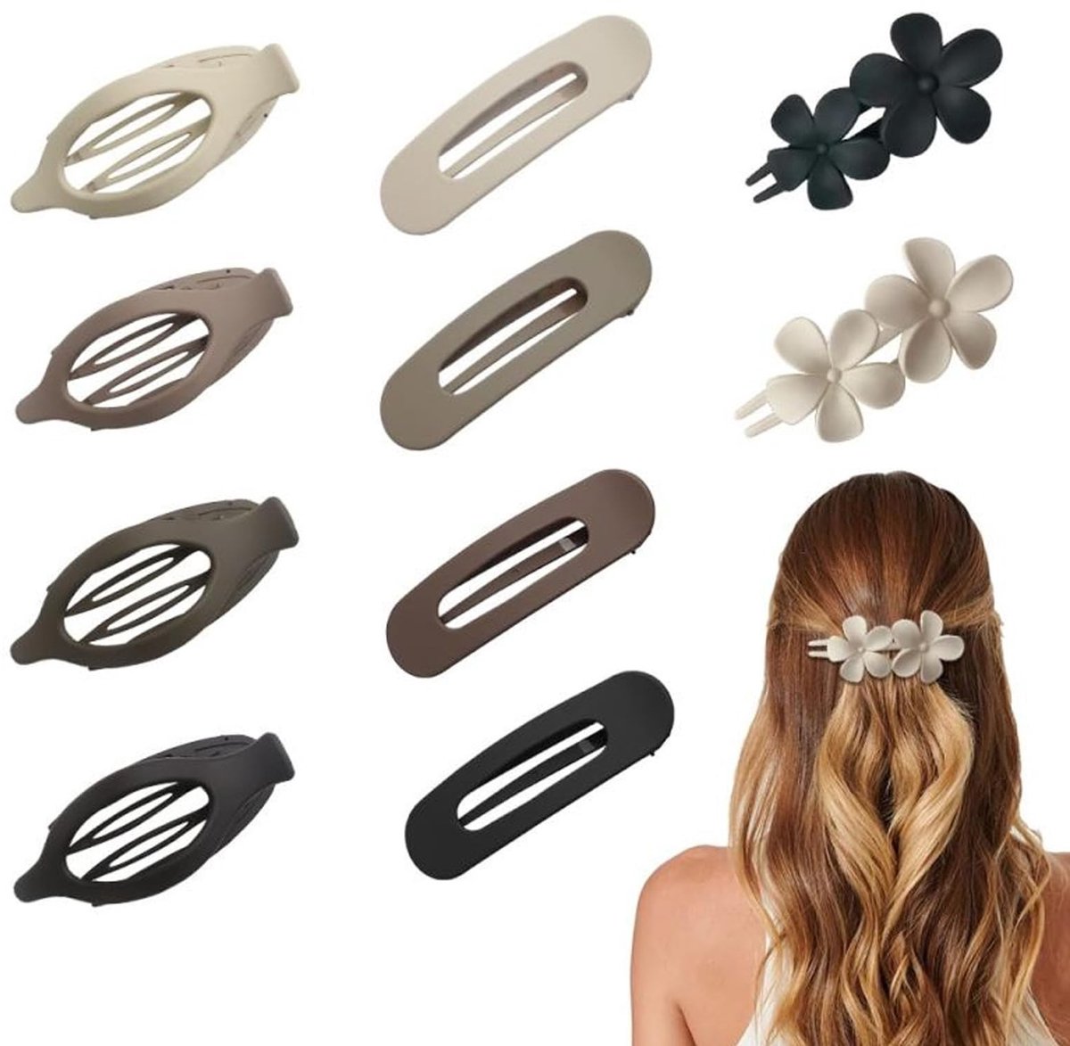 Solidchoice - Set van 10 Platte Haarspelden voor Dames, Antislip en Diverse Vormen