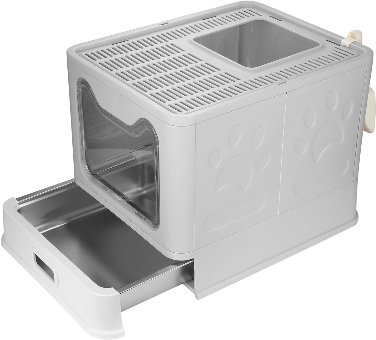 PIPIPOXER Kattenbak RVS -Kattentoilet Roestvrijstaal - Incl. Kattenbakschep met Houder - Gesloten Kattenbak met Lade - 2 in 1 Open Kattenbak - Kattentoilet -41x51x38cm - Grijs