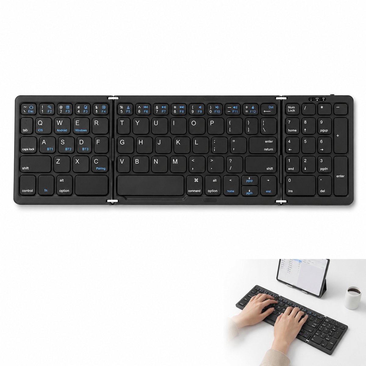 Opvouwbaar Toetsenbord - Bluetooth Keyboard - Stabiele Verbinding - Stom - Lange Batterijduur - Voor Tablet Smartphone Laptop Pc Ios Android (zwart)