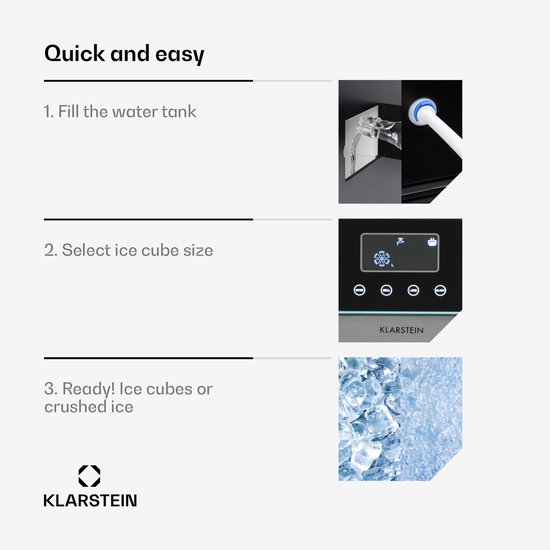 Klarstein ijsblokjesmachine klein, 1,8L ijsblokjesmaker, ijsblokjesmachine voor Crushed en Bullet ijs, snelle Mini ijsblokjesmachine, reiniging, ijsblokjesmaker voor 15kg/24h - IJsmachine - 120 cm - voor Bar voor Thuis - Touch Crushed Ice — afbeelding 5