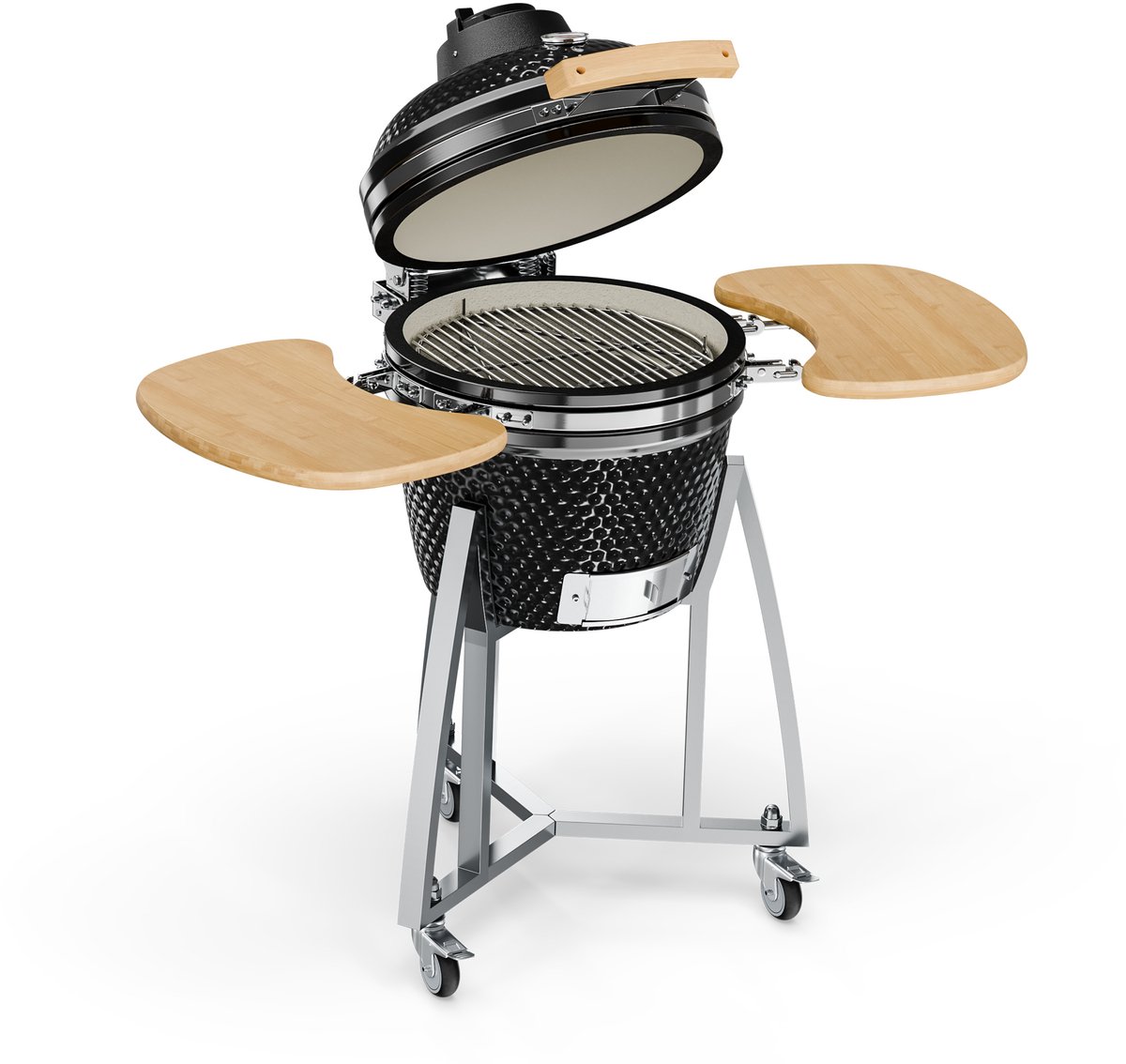 Queensize Kamado barbecue met thermometer zijcomponenten zwart