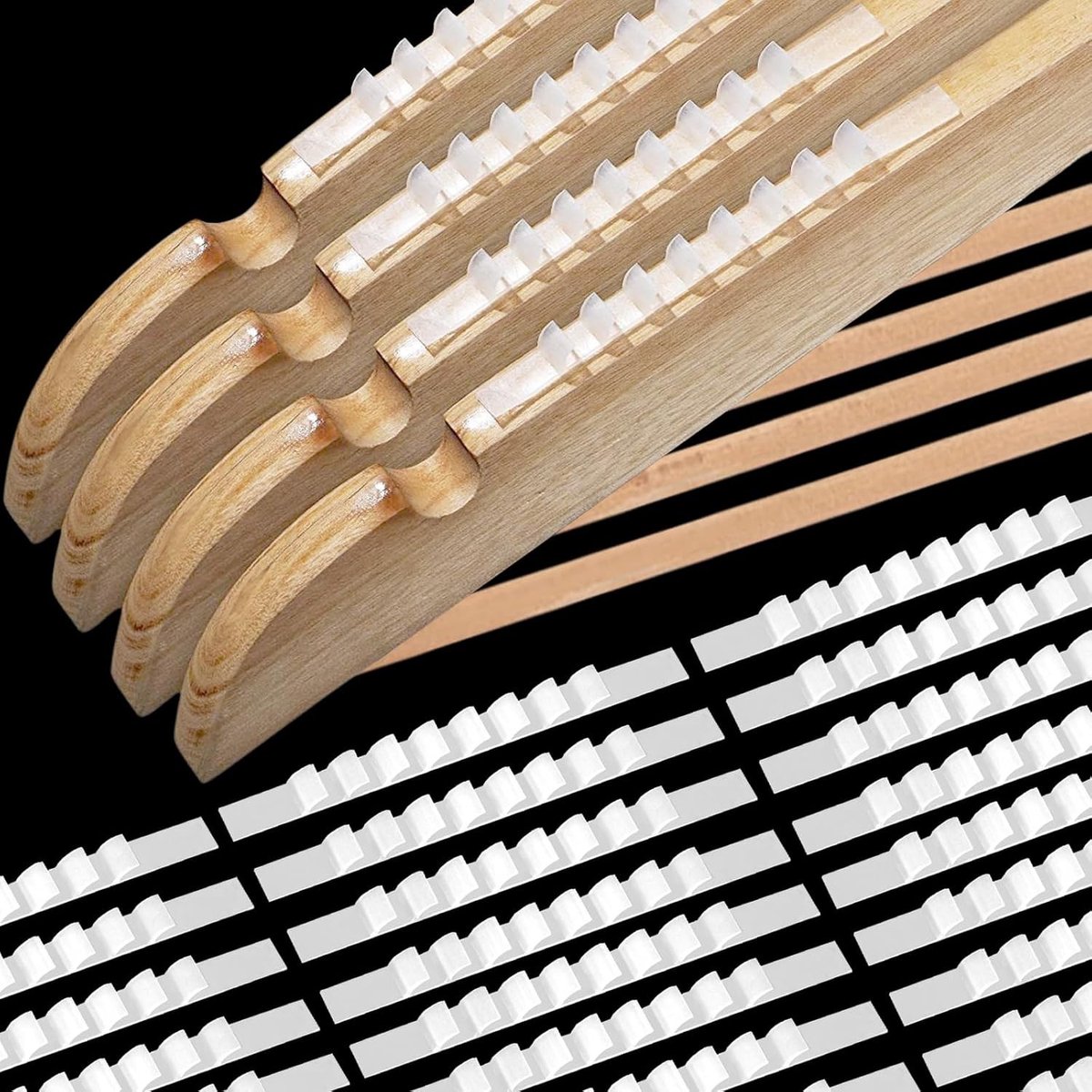 Houten kleerhangers - Transparant - 6,3 x 70 mm - Siliconen Antislip Strips - Voor Optimaal Kledingbehoud