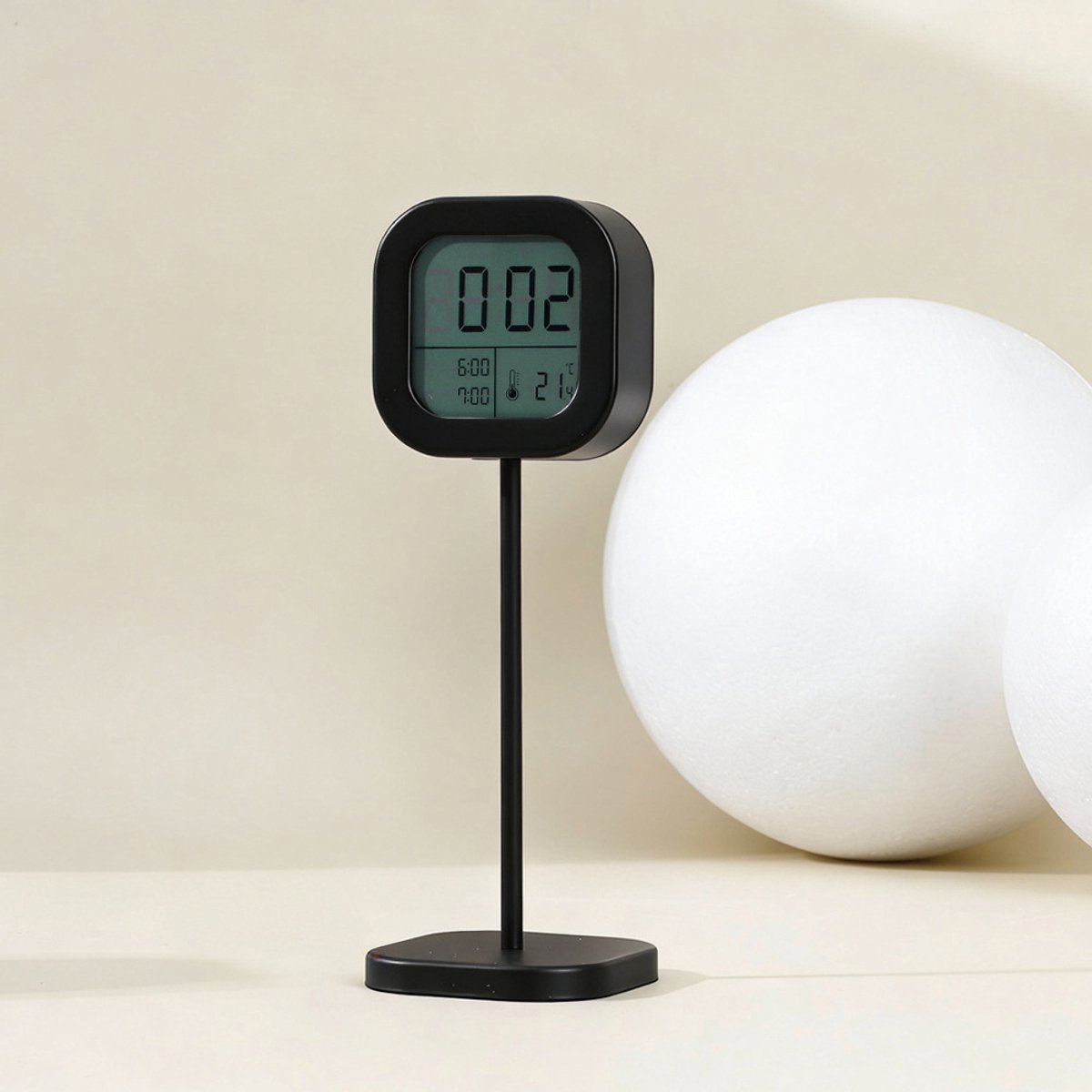 Vierkante digitale wekker - Dubbel alarm, temperatuurweergave -Digitale wekker met timer‑functie, temperatuur‑ en vochtigheidsweergave- DZ2102F Elektronisch model met hoge standaard (Zwart)