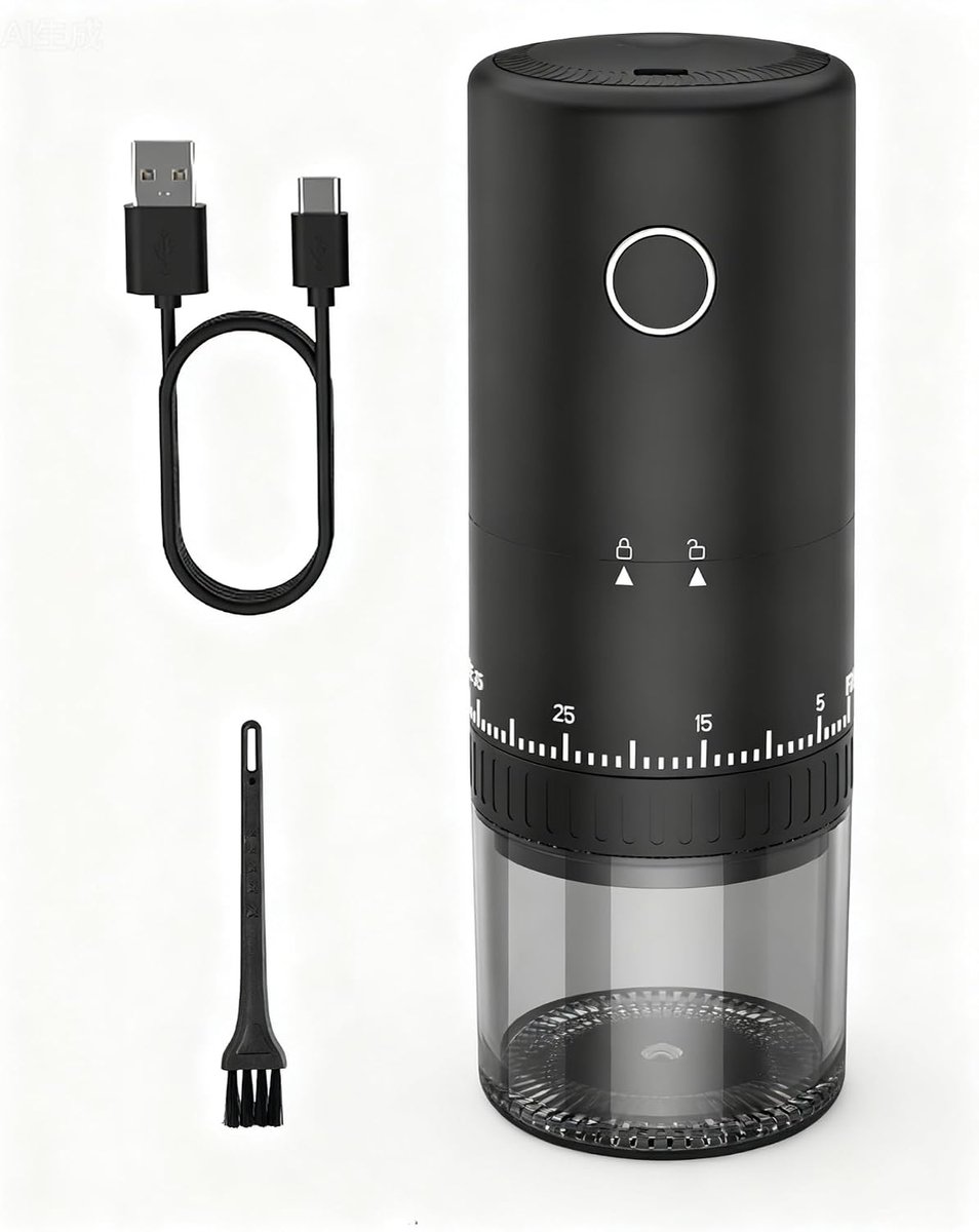 Oplaadbare koffiemolen - maalt tijdens opladen - nauwkeurige maalgraadinstelling - voor reizen en kamperen - draagbare elektrische molen - voor koffieliefhebbers - zwart - 1 stuk