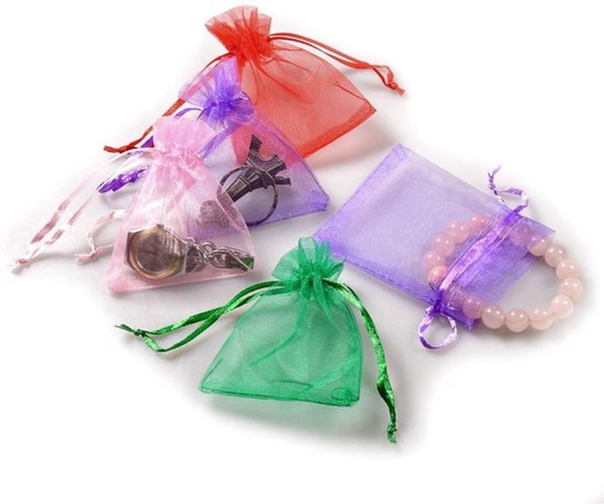 Organza Zakjes 50 Stuks - Kleine Zakjes 9x7 cm - Geschenken - Bruiloft - Verjaardag - Trekkoord - Ideaal voor Sieraden - Geschenkzakjes