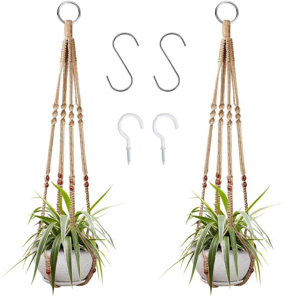 Famanu – Plantenhangers voor binnen en buiten, macramé hangende plantenmand met 4 haken, 90 cm lang, ideaal voor decoratie