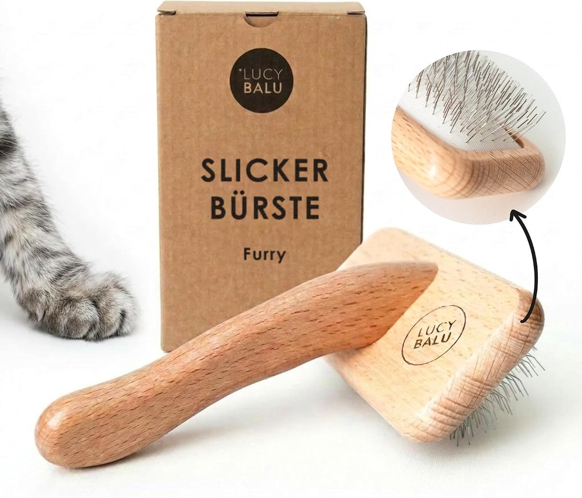 Zachte stoomborstel voor katten - Beukenhout - Klein - Metalen Borstelharen - Voor Katten en Kleine Honden