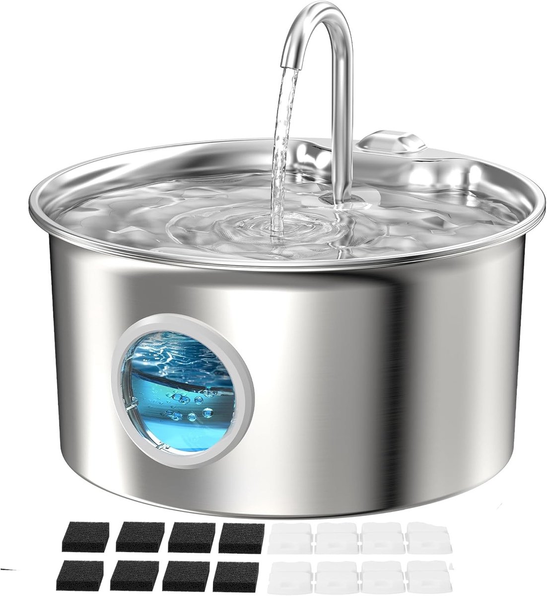 Waterfontein voor kat - RVS - 2,6 liter - Automatische stille waterdispenser met meerlaags filter - Voor kleine honden en katten