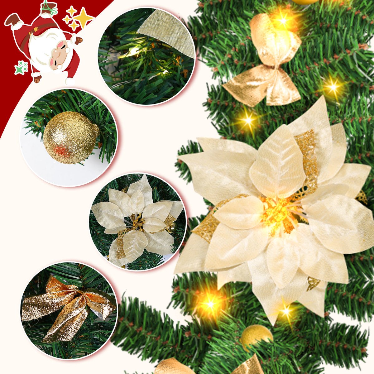 Kerstguirlande met verlichting 2,7 m - 50 led - goud decor – foto 6