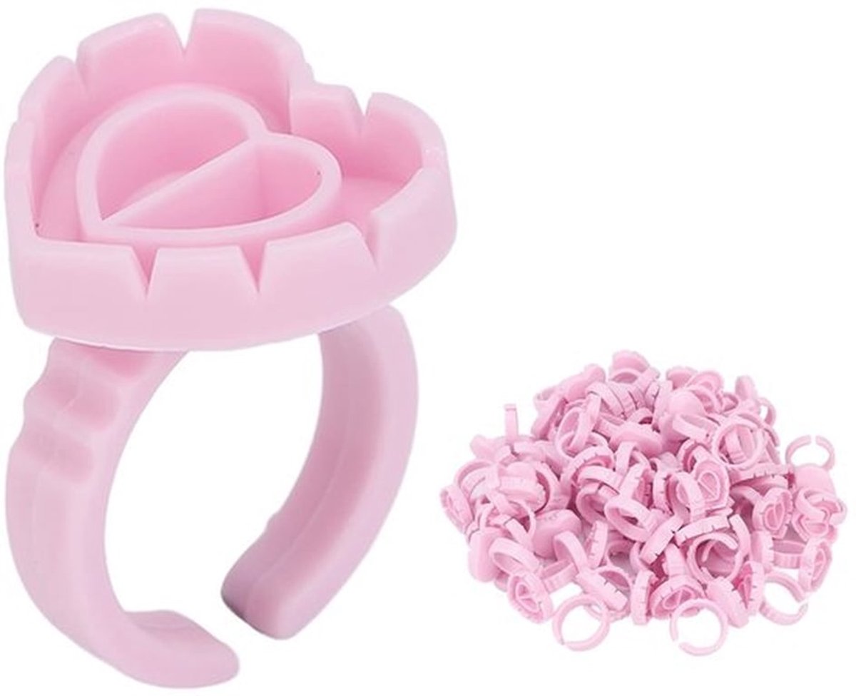 Wimperextensions Set 100 Stuks - Hartvormige Plastic Lijmhouders - Volumewimpers - Waterbeker Ringen - Professionele Wimperbehandeling - Inclusief Gebruiksaanwijzing - Valse Wimpers