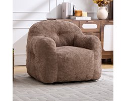 MIVRAY Zitzakstoel 95 X 95 X 79 Cm - Met Armleuningen En Rugleuning - Voor Woonkamer, Slaapkamer En Leeshoek - Imitatiebont Khaki