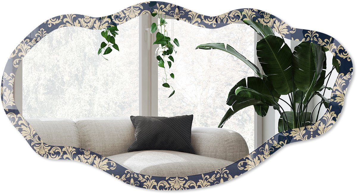 Wallfluent Klassiek Ornament Spiegel - Marine Stijlvolle Wandspiegel - Organische Spiegel - Woonkamer - Klassiek - 45x90 cm - Totale afmeting 52x97 cm