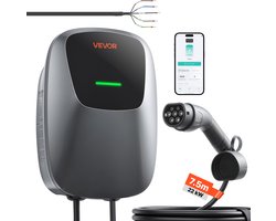 VEVOR Wallbox EV-Laadstation 22 kW Driefase 400 V Type 2 7,5 m IP65, EV-Lader voor Alle Elektrische Voertuigen en Plug-In Hybriden, Slimme Autolader met App-Bediening en Digitaal Display