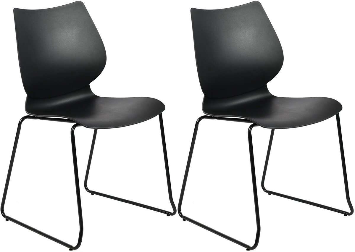 CLP Houma Set van 2 Eetkamerstoelen - Stapelstoel - Metaal - Kunststof/zwart
