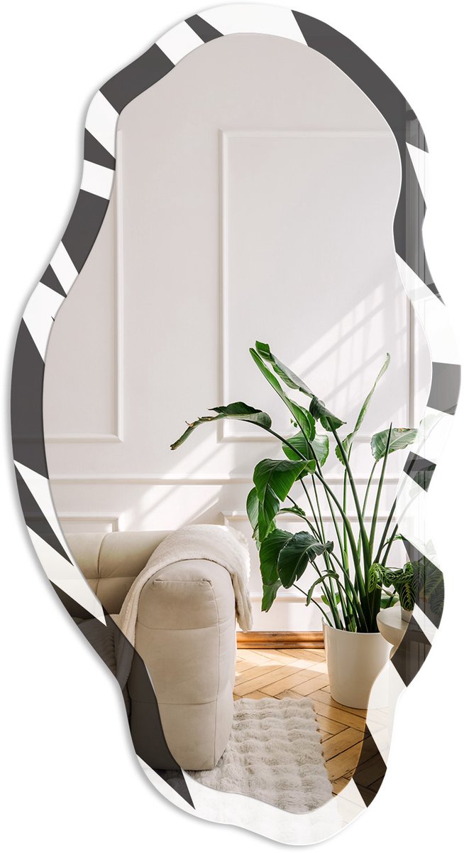Coloray Dynamisch Patroon Spiegel - Zwart Elegante Rechthoekige Wandspiegel - Organische Spiegel - Woonkamer, Kantoor, Hal - Geometrisch - 45x90 cm - Totale afmeting 52x97 cm