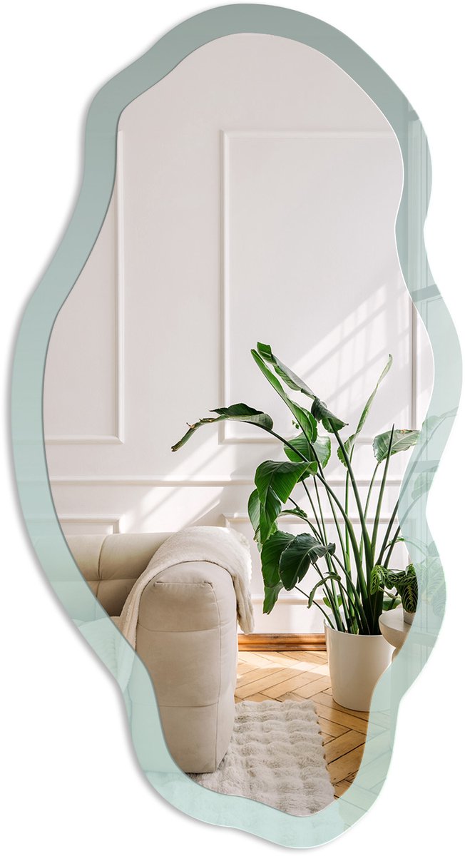 Coloray Turkooizen Kleurovergang Spiegel - Turkoois Rechthoekige Spiegel Met Modern Design - Organische Spiegel - Woonkamer, Kantoor, Slaapkamer - Klassiek - 45x90 cm - Totale afmeting 52x97 cm Turkoois Verloop, Turkoois