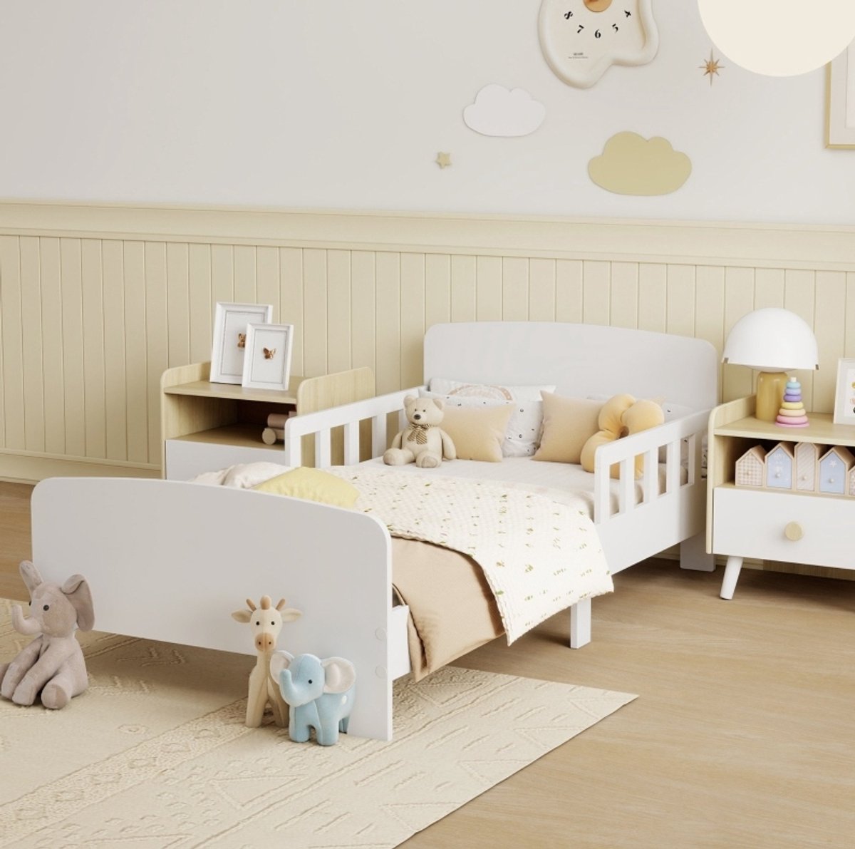 REDOM - Kinderbed - Veiligheidshekken - Lage instap - Lattenbodem - Kinderen - MDF - Wit - 143,5 x 74,2 x 54 cm