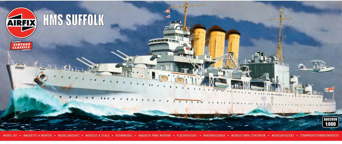 Airfix Modelbouwpakket Militaire voertuigen - 03203V HMS Suffolk WWII - Britse Zware Kruiser Plastic - 1:600 - Modelbouw