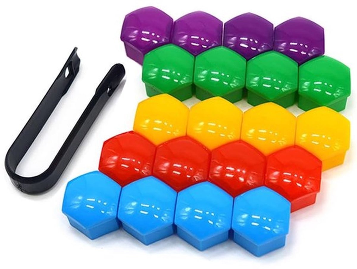 Wielmoerkappen 19 mm - 20 Stuks - Inclusief Verwijdertool - Kunststof - Diverse Kleuren - Antislip Design - Wielmoerkap