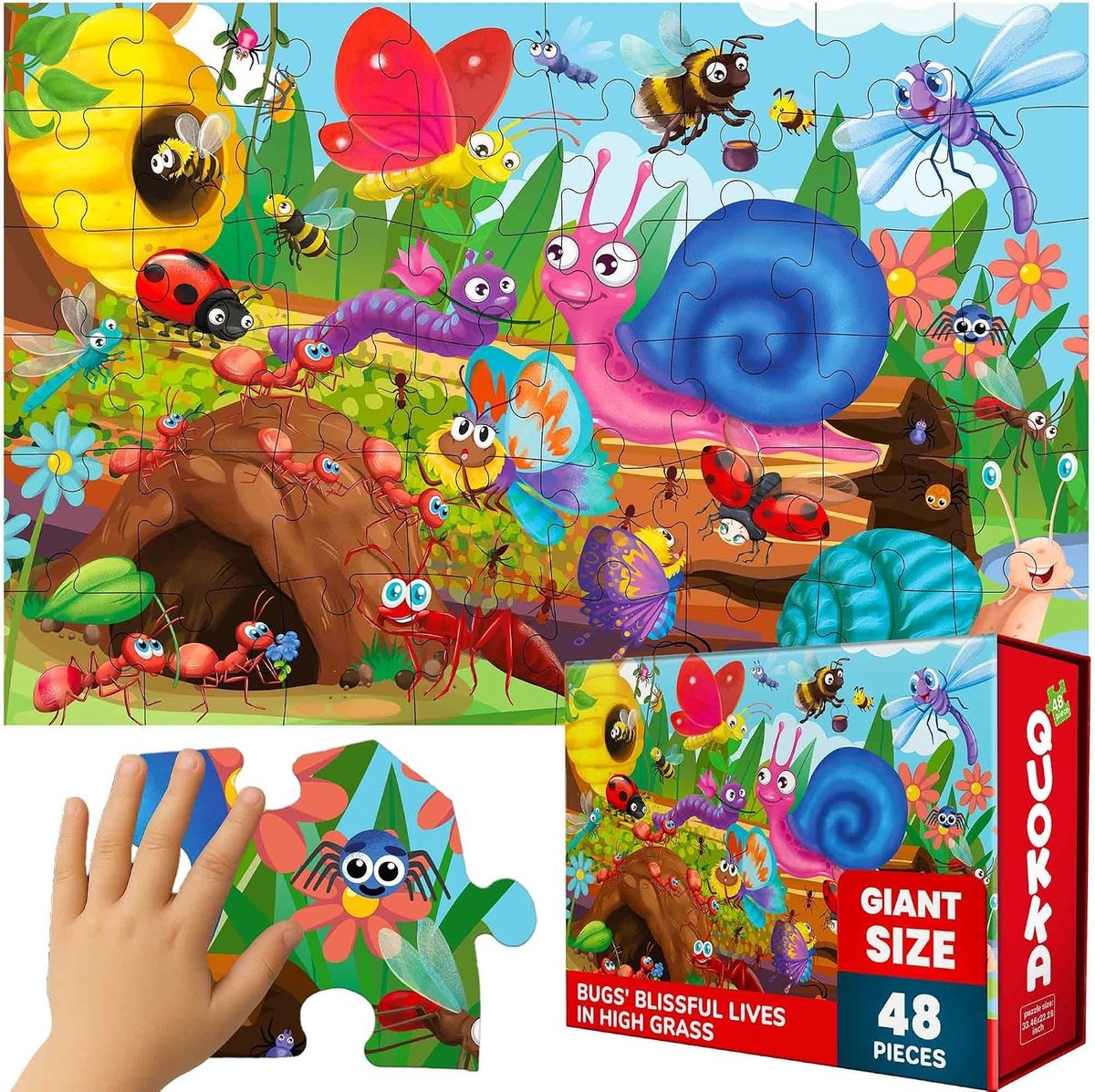 Voerpuzzel voor kat - Insecten - 60 x 91 cm - Dikke Kartonnen Vloerpuzzel - Voor Kinderen van 3 tot 5 Jaar