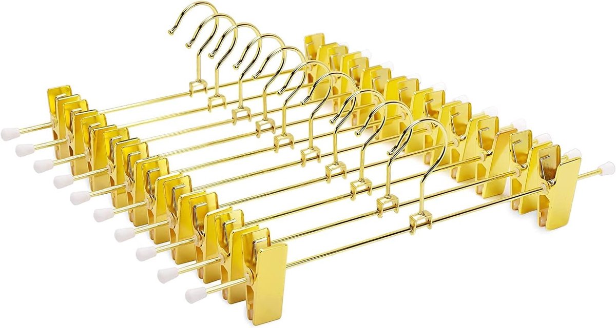 Home 30Cm Glanzend Goud Metalen Broek Hangers 10 Stks, Mode Metalen Rok Hanger Voor Broek Jeans Bottoms Met Antislip Verstelbare Clips