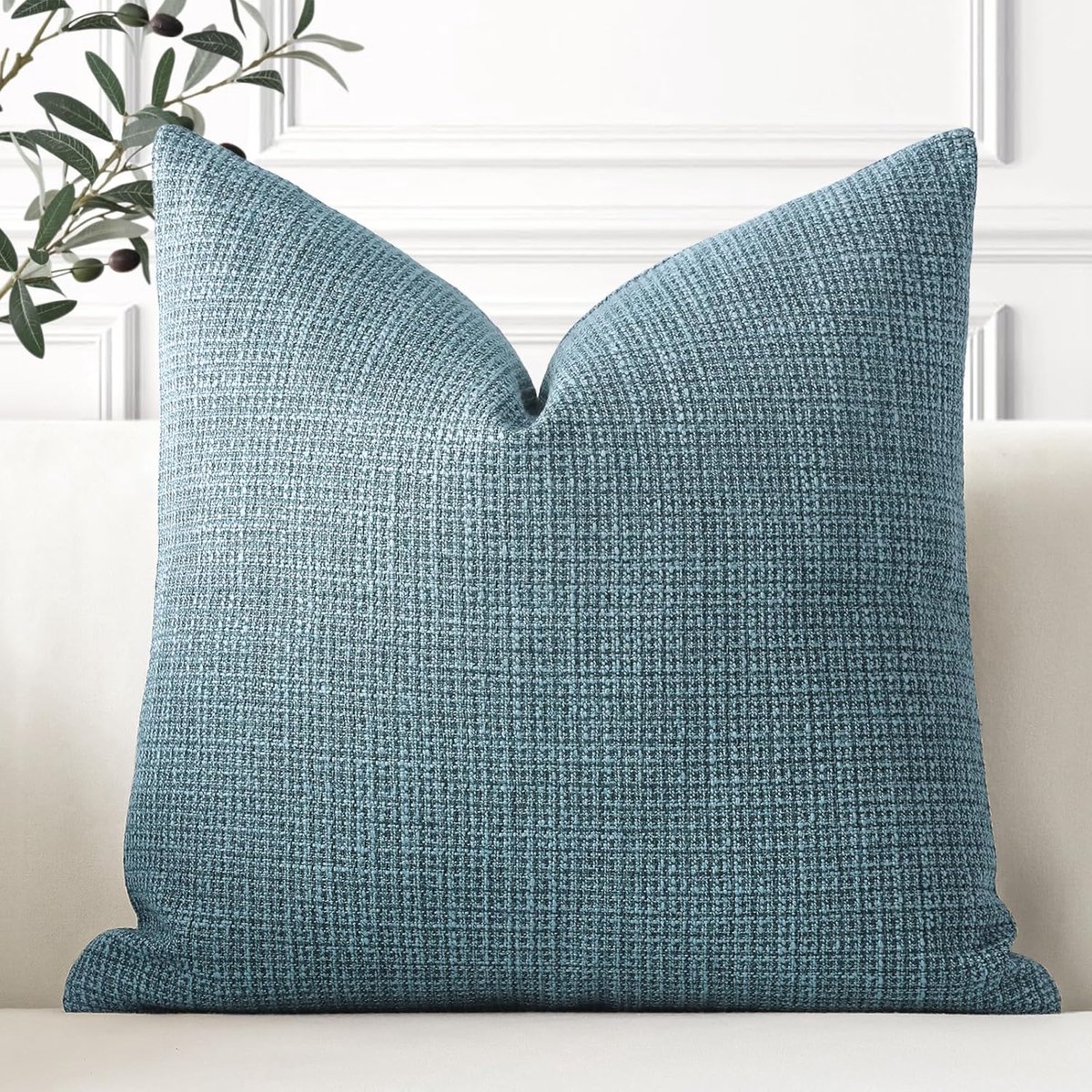 Linnen kussenhoes, set van 1 decoratieve vierkante kussensloop, 45 x 45 cm, voor huisdecoratie, bank, slaapkamer, auto, blauw
