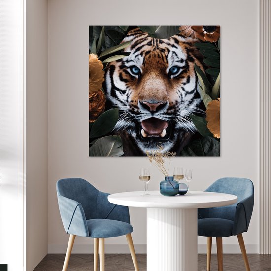 Affiche Tigre - Feuille - Animaux - 100x100 cm XXL