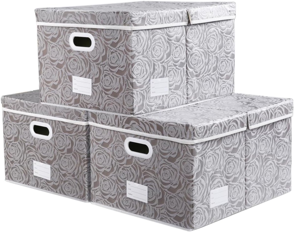 Grote Opbergdoos met Deksel,Grijs,58x40x30cm[3 stuks] | Opvouwbare, Stoffen Decoratieve Opbergbak, Kubus Organizer Container Mand, Met Handgrepen, Voor Slaapkamer Kast Woonkamer