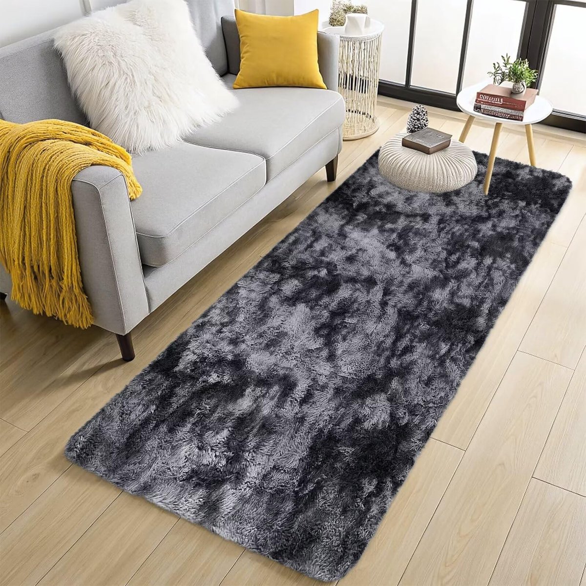 Dailygoods - Hoogpolig tapijt, pluizig batik-donkergrijs, 80 x 160 cm, wasbaar en antislip, extra groot pluizig tapijt, zacht knuffeltapijt voor slaapkamer, woonkamer, kinderkamer