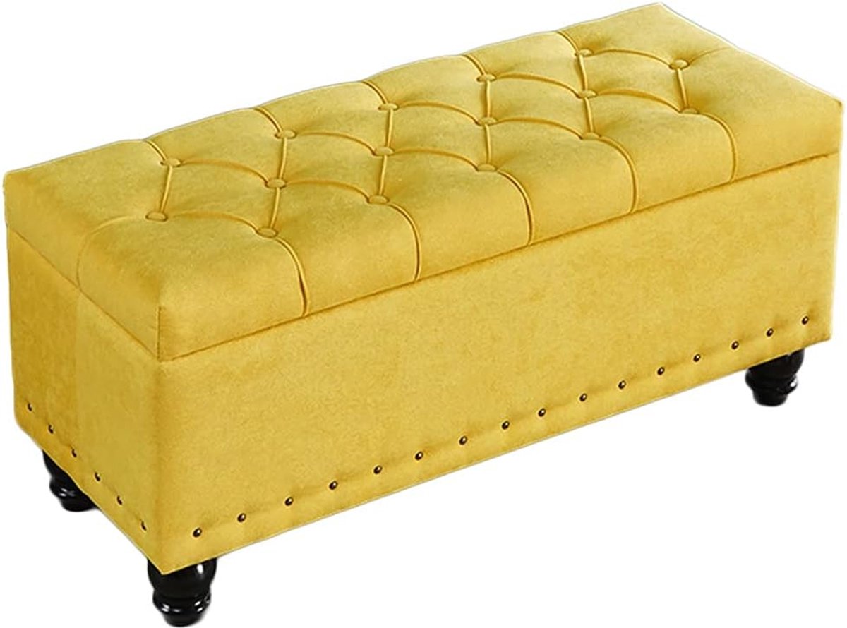 Opbergpoef Kruk - Voetenbank Zitting - Ruimte Besparen - Sterk Draagvermogen - 60x40x45cm - Geel