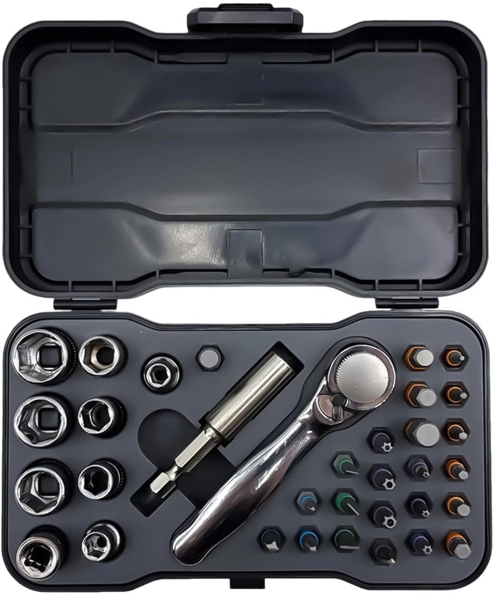 Magnetische Schroevendraaier - Ratelschroevendraaier Set - Doe-het-zelf Projecten - 34-in-1 Multi Bit - 16x9.3x3.6cm - Grijs