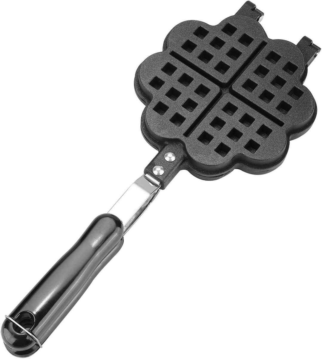 Wafel Bakken Pan - Wafelijzer Hartvorm - Lekkere Wafels Maken - Gasfornuis Geschikt - 33.5 x 14 cm - Zwart