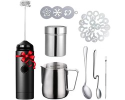 Melkschuimer Set - Koffie Kunst - Koffie Bereiden - 7 Delige Combinatie - 350 ml Kruik - Zilver