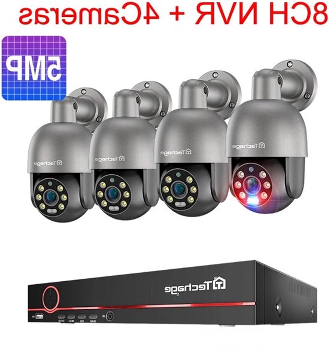Beveiligingscamera Set – Camerabewaking – IP Camera Set – Bewakingscamera – PTZ Camera – 8-Kanaals 4K Resolutie – AI Mensdetectie & Tweeweg Audio