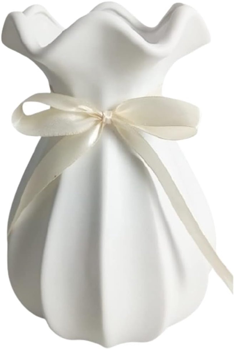 Keramische Vaas - Bloemen Decoratie - Woonkamer Aankleden - Handgemaakt Design - 7 Inch - Wit