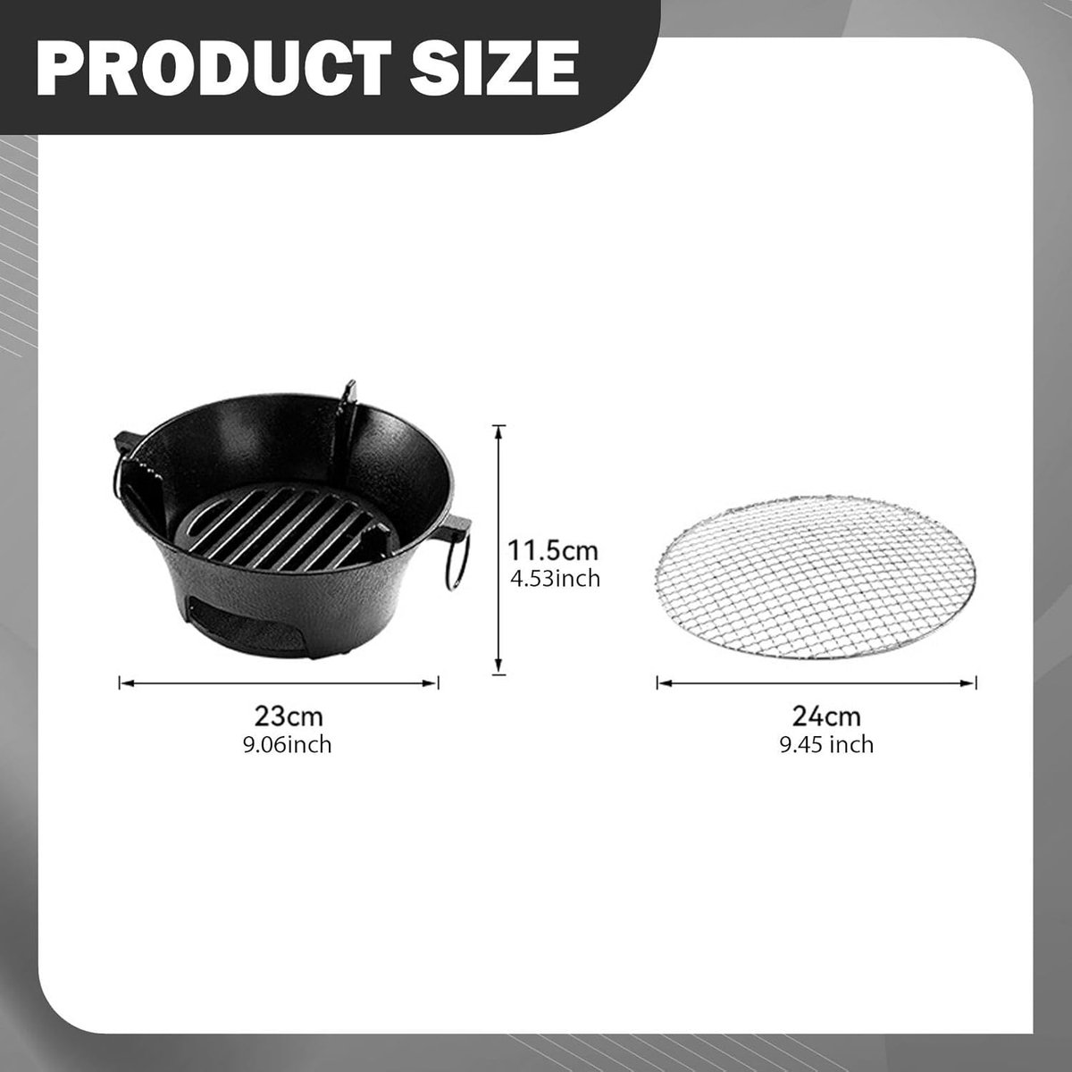 Mini Hibachi Grill Gietijzeren BBQ Outdoor Koken Houtverbranding 23cm x 115cm Zwart