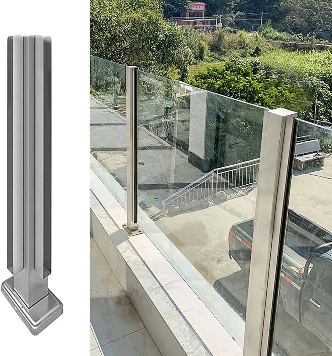 Glazen Balustrade Paal - Hekwerk Paal - Veiligheid Buiten - Roestvrij Staal - 135cm - Grijs