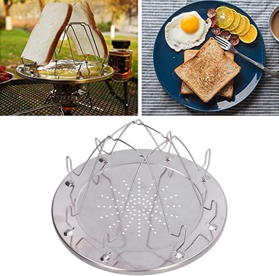 Kampeer Broodrooster - Opvouwbaar Rek - Buiten Koken - RVS Materiaal - 4 Slices - Zilver — afbeelding 4