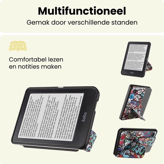 Hoes Geschikt voor Kobo Clara 2E - E-reader Bescherm Hoesje Case Sleep Cover Trifold - Hoes Geschikt voor Kobo Clara 2E Hoesje - Graffity — afbeelding 3