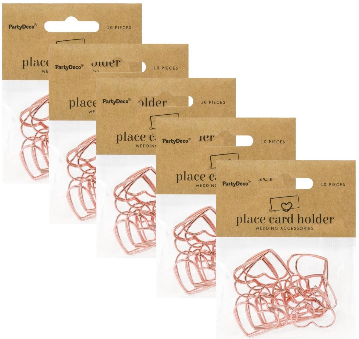 Partydeco Naamkaart / plaatskaart houders - hartje - Bruiloft - 50x stuks - roségoud - 2,5 cm
