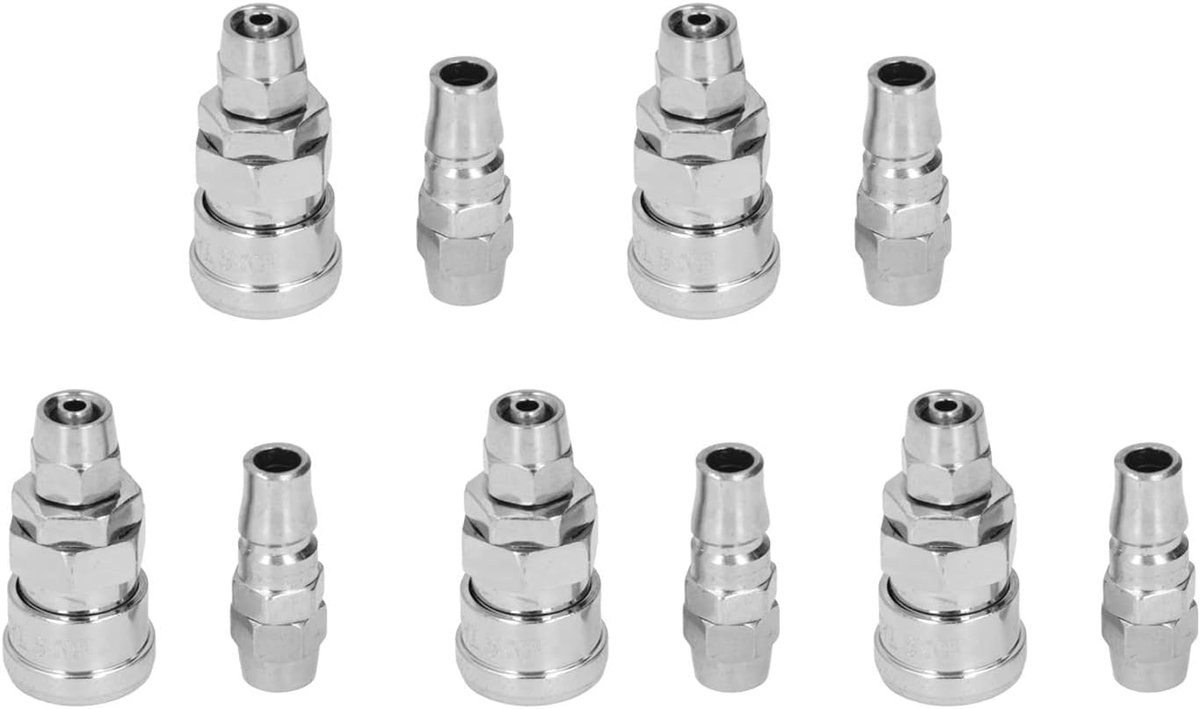 Pneumatische Koppelingen - Perslucht Fittingen - Gereedschap Wisselen - Vergulde Roestvrij Staal - 5 Sets - Zilver