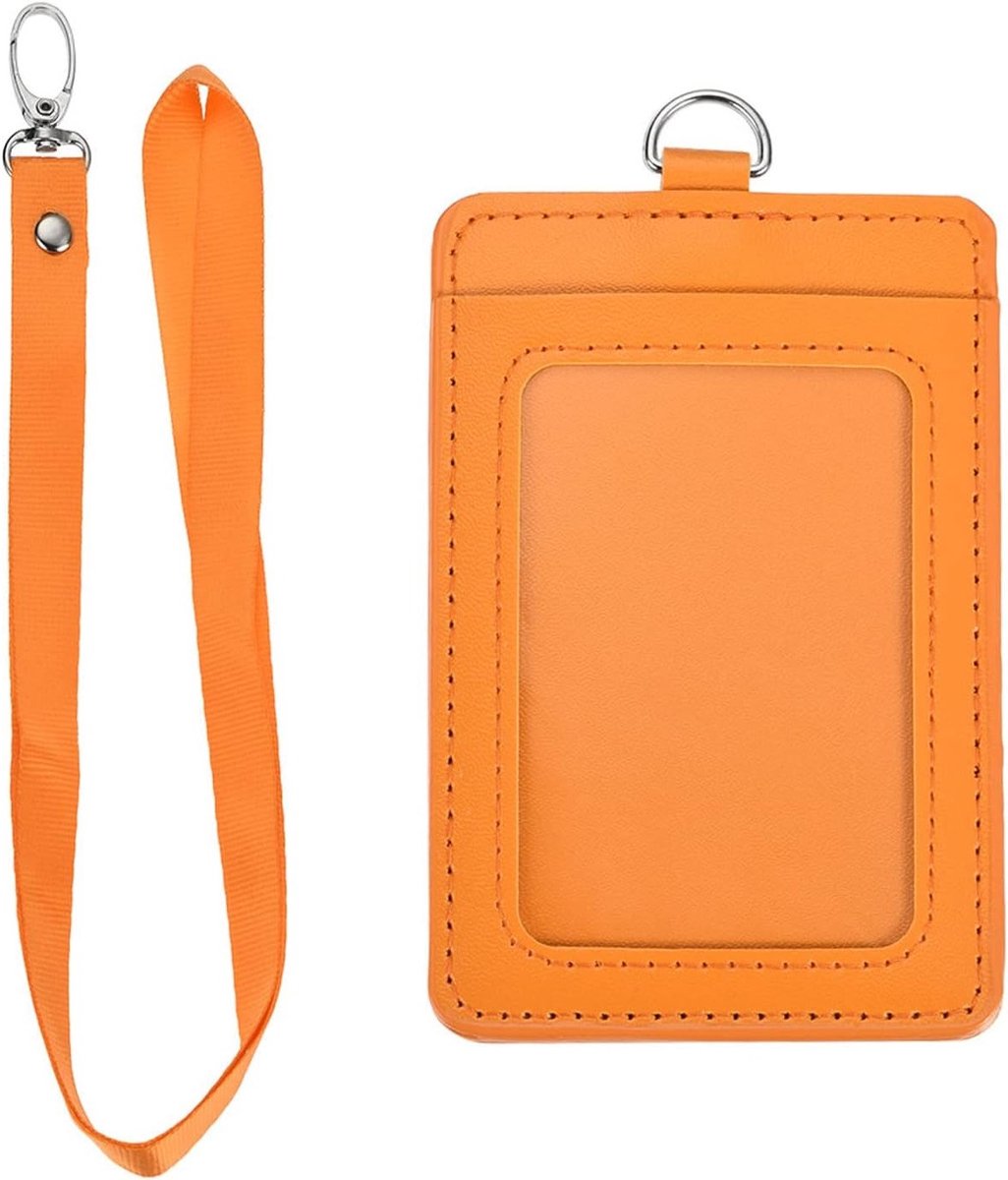 Badgehouder met Detachable Lanyard, Verticaal PU, Bescherming voor ID Kaarten en Naamlabels (Oranje, 4.3 x 2.9 Inch)