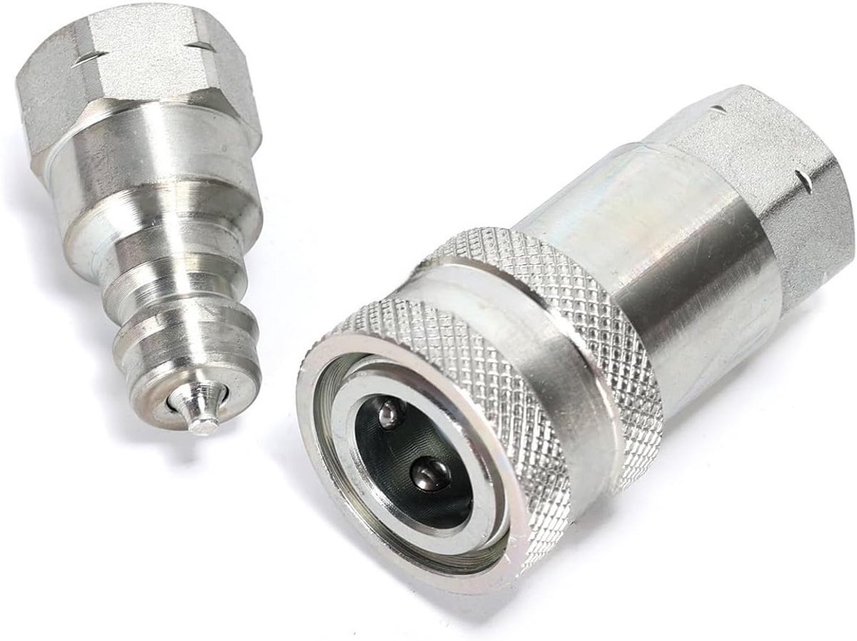 Set van 1 Stuk Zilveren Carbon Staal Hydraulische Snelkoppeling met 1/4 Inch Vrouwelijke Aansluiting voor Bouw, Bosbouw en Landbouwtoepassingen
