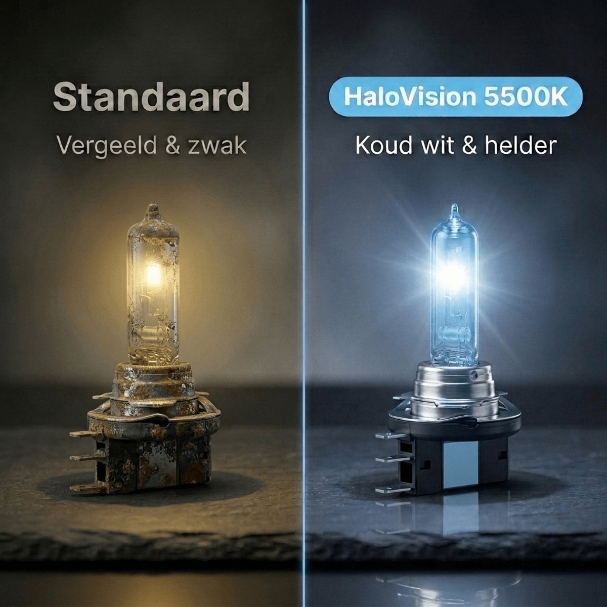 HaloVision Halogeen Koplampen H15 – 12V 3000Lm 5500K Koud Wit – Blauw Glas Super White Dimlicht Grootlicht Halogeenlampen Set van 2 Autolampen – foto 4